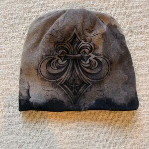 Affliction Black and Gray Graphic Beanie